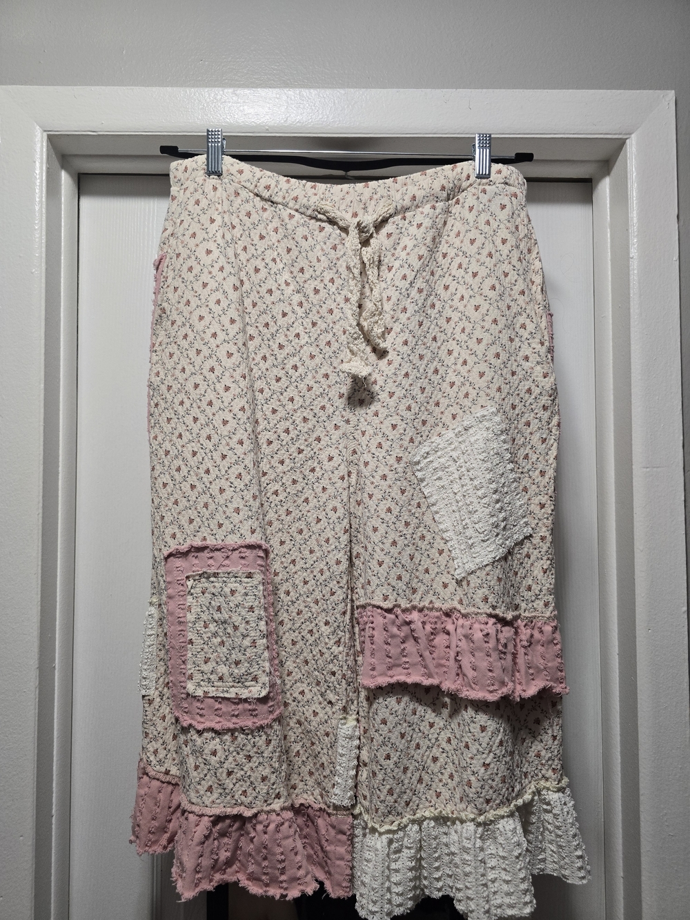 POL Pants Cream Floral Patchwork with Pink Accents
